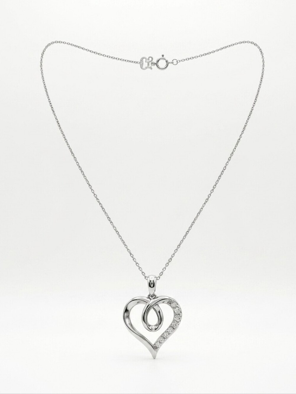 Kay Jewelers Heart Necklace 925 Sterling Silver White Sapphire 18" Romantic